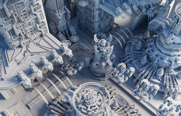 神奇的高科技城市。三维渲染图片下载