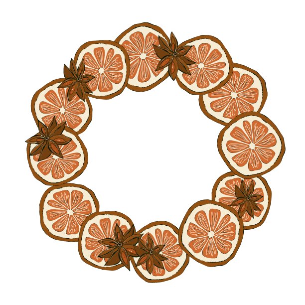 圣诞甜圈，饼干，纸杯蛋糕，肉桂棒，橙子，八角星。包装设计图片下载