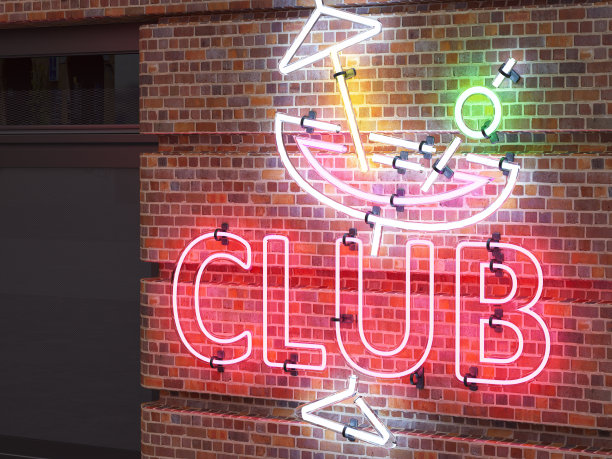 砖墙上的霓虹灯夜总会招牌图片下载