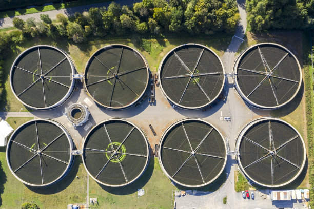 污水处理厂，鸟瞰图图片下载