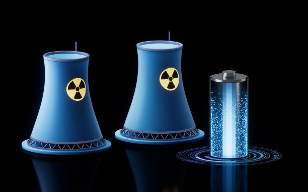 核电站与电力，三维渲染。图片下载