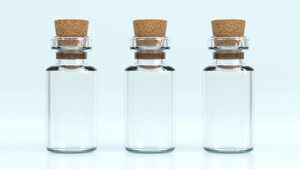 3D渲染空玻璃瓶软木塞在粉彩背景图片下载