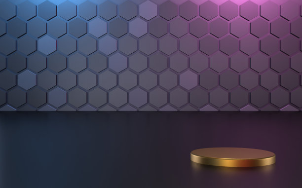 六边形三维平台黄金产品展示插画渲染，用于传单设计，商业设计，您的任何产品设计等。图片下载
