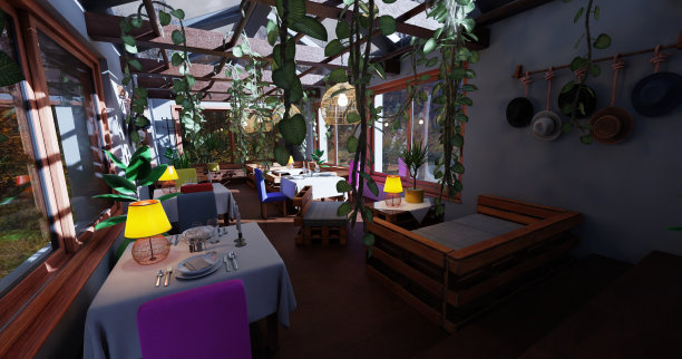 逼真的餐厅内部3D渲染图片下载