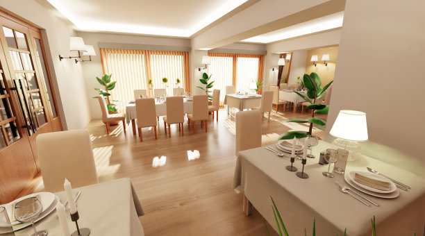 现代餐厅逼真的3D渲染图片下载