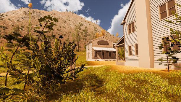 户外建筑与自然环境，3D渲染图片下载