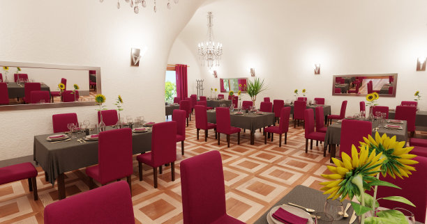 浪漫餐厅的现实3D渲染图片下载