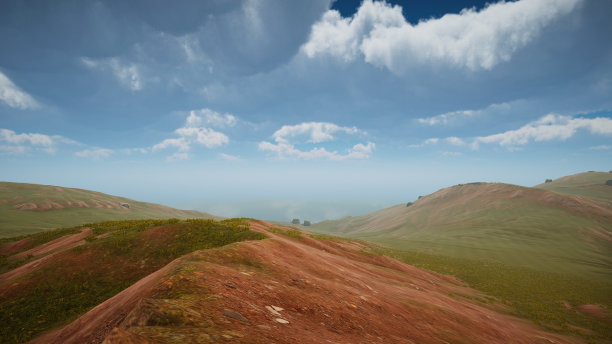阐述景观可持续发展目标，保护生态系统。一个绿色岛屿的自然环境，没有树木3D渲染图片下载