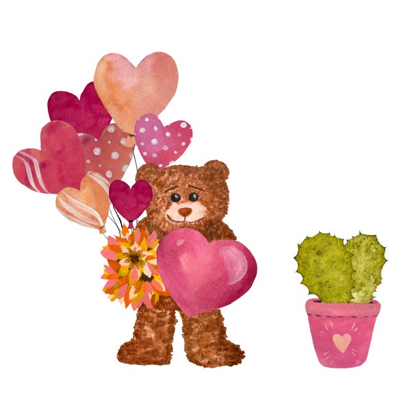 熊棕色花束心仙人掌水彩画图片下载