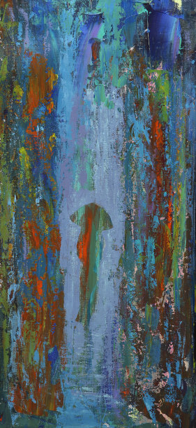 一个女人在伞下行走的艺术画图片下载