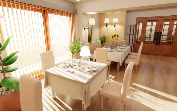 现代餐厅逼真的3D渲染图片下载