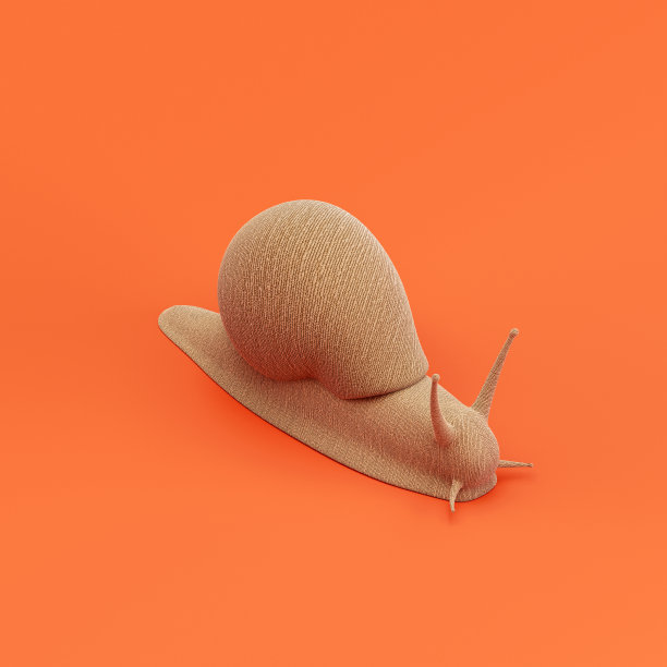 蜗牛娃娃，布制毛绒动物玩具，单只动物等距视图，手工动物，3d渲染图片下载
