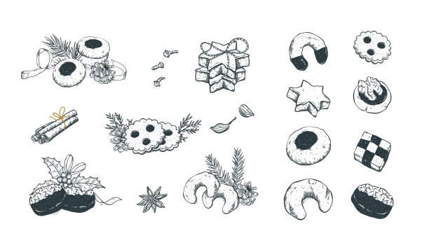 德国圣诞款待插图-各种传统圣诞饼干-矢量设计图片下载