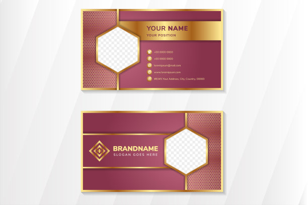 名片设计与金色和淡粉色几何形状图片下载