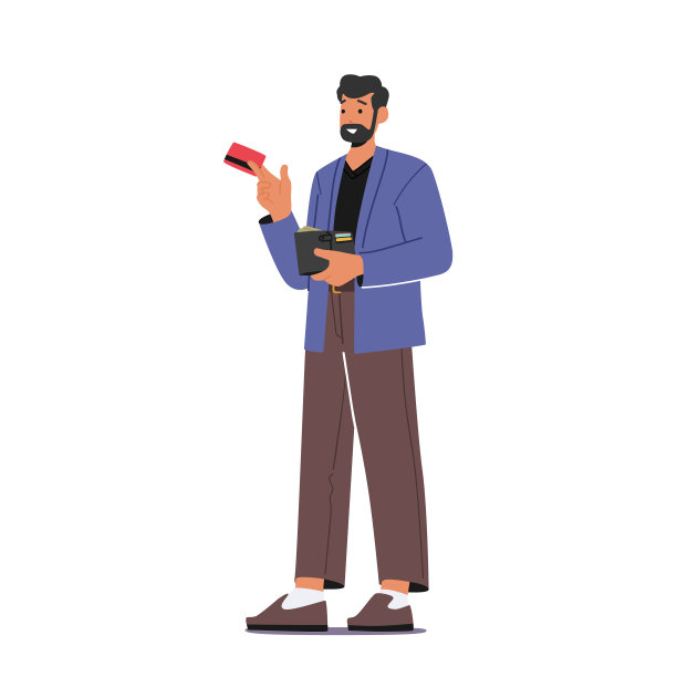 手持钱包和信用卡的男子被隔离在白色背景上。成熟男性角色支付，购买商品图片下载