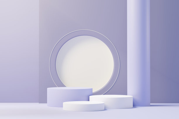 讲台背景，产品展示和模拟的舞台平台。最小的场景背景与干净的设计。空置的基座模拟。空舞台，粉彩彩妆。3 d渲染。图片下载