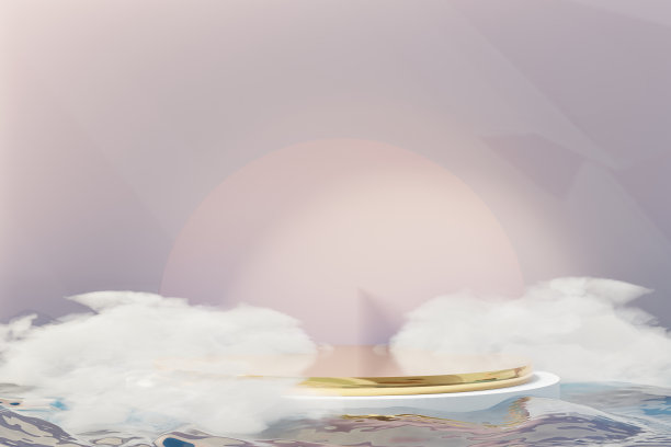 3d美容优质台架产品显示与梦想的土地和蓬松的云。最小的粉彩天空和云场景为目前的产品推广和美容化妆品。浪漫梦幻之地的概念。图片下载