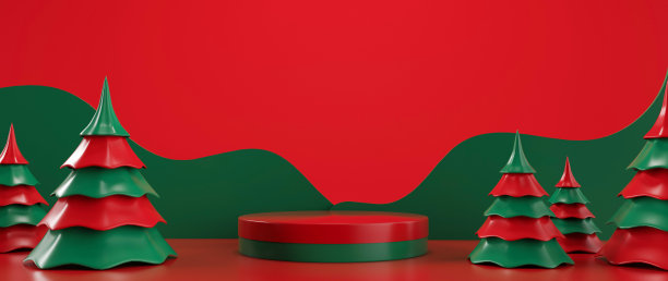 现代流行的红色和绿色圣诞背景。新年概念- 3D插图图片下载