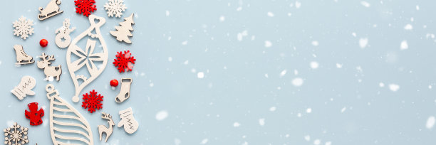 蓝色背景的圣诞玩具图片下载