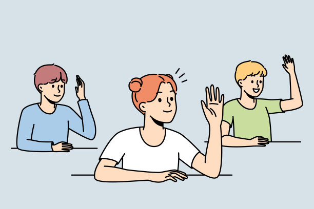 孩子们在教室里微笑着举手图片下载