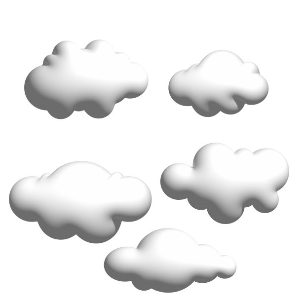 3d渲染插图。抽象的蓬松的白云孤立在白色的背景。天气预报符号。积云剪贴艺术集合。天空设计元素集图片下载