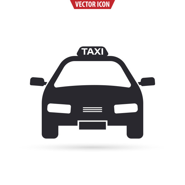 前视图出租车图标。运输的概念。矢量插图隔离在白色背景上。图片下载