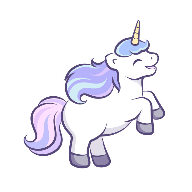可爱的快乐独角兽矢量插图。为孩子设计的神话生物卡通印刷。图片下载