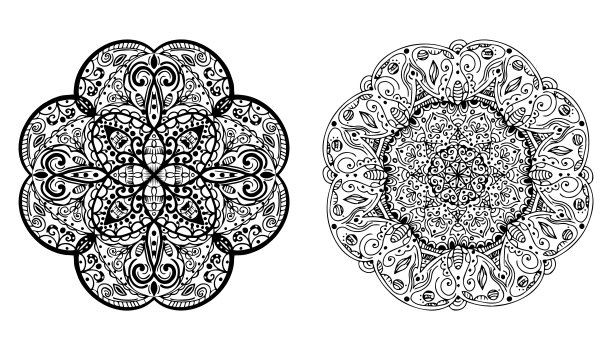 设置民族主题曼荼罗，波西米亚装饰孤立在白色背景。抗压力治疗模式。编织设计元素。瑜伽。矢量图图片下载