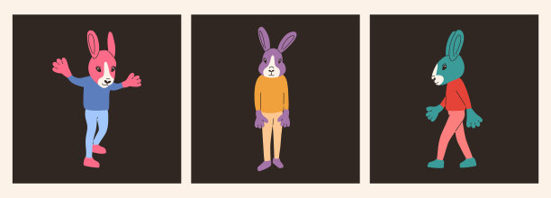 各种兔子人。手绘矢量隔离插图。新年标志图片下载
