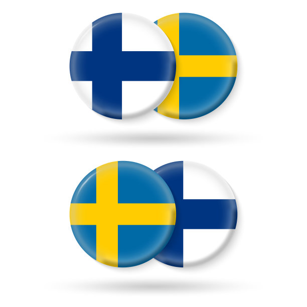 瑞典和芬兰在国旗上画圈。3 d图标。圆圆的芬兰和瑞典的国家标志。矢量插图。图片下载