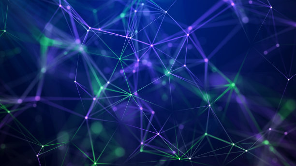 抽象的蓝色背景与移动的线和点。网络连接。全球互联网连接。3d渲染。图片下载