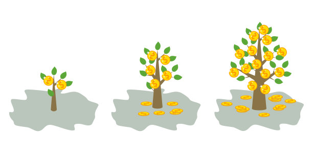 用于增长的资金。钱的树。硬币的作物。图片下载