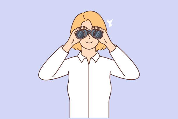 微笑的女人用望远镜寻找新的机会图片下载