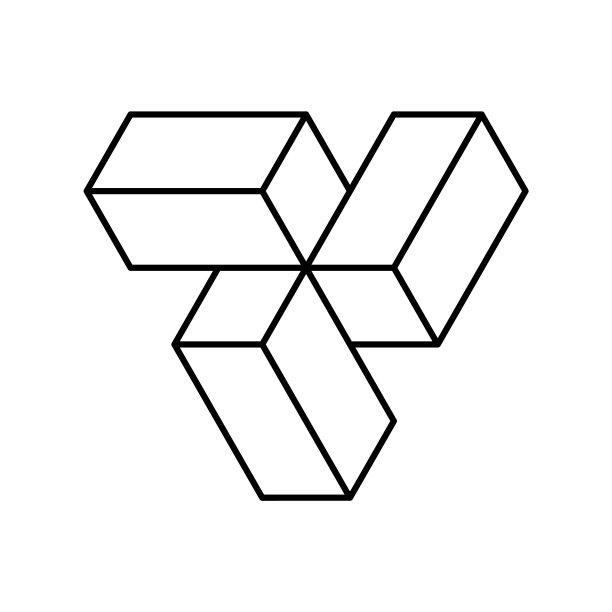 线性3D螺旋桨一样的形状。三个动态旋转的矩形。图片下载