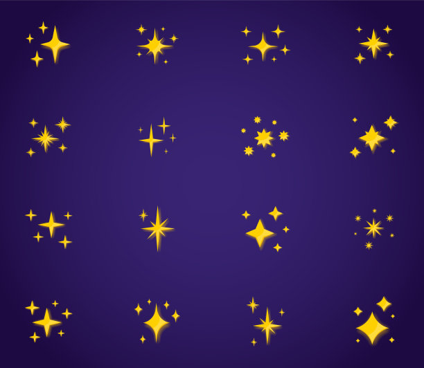 一组闪烁的星星。收集星星和爆发与发光的光效果。灿烂的烟花，装饰闪烁，灿烂的闪光。闪烁的星星。矢量图图片下载