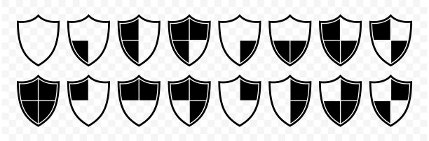 防护罩设置。透明背景下不同形状的安全盾牌图标。安全与保护的理念。向量。图片下载
