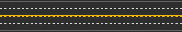 无缝四车道交通道路标志与虚线白虚线和黄色实虚线。水平直沥青路图片下载