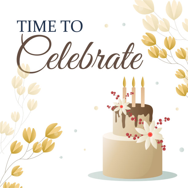 生日卡片上有蛋糕、鲜花、蜡烛和祝福。卡通矢量彩色轮廓素描插图孤立在白色背景图片下载