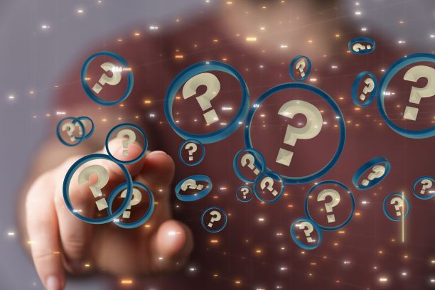 手指指向问号的三维浮动图标图片下载