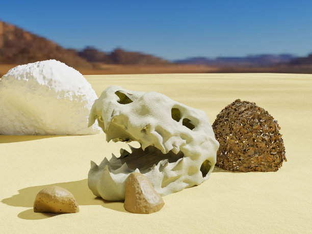沙漠中的恐龙头骨图片下载