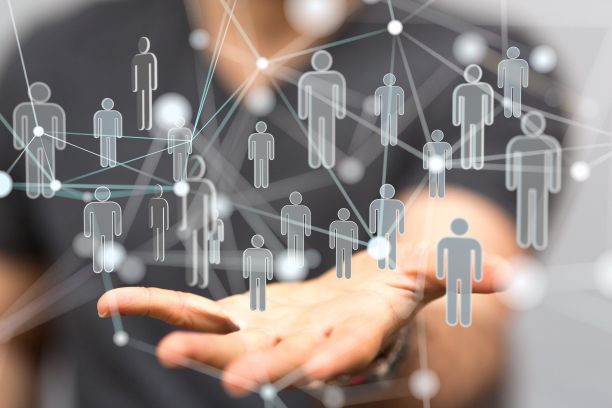 一个模糊背景上的团队连接和社交网络符号的3d渲染图片下载