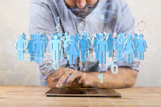 一个模糊背景上的团队连接和社交网络符号的3d渲染图片下载