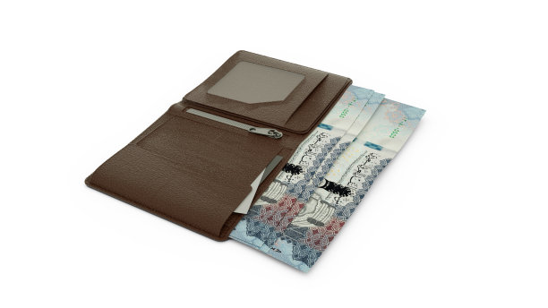 钱包中的沙特里亚尔纸币的3D渲染图片下载