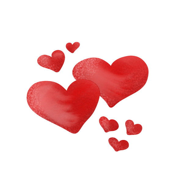 手绘水彩心形元素设计。一组七个简单的心形。可爱的爱情符号。图片下载
