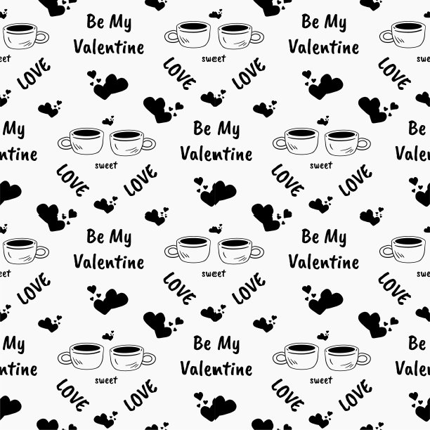 手绘两杯咖啡的心形情人节无缝图案图片下载