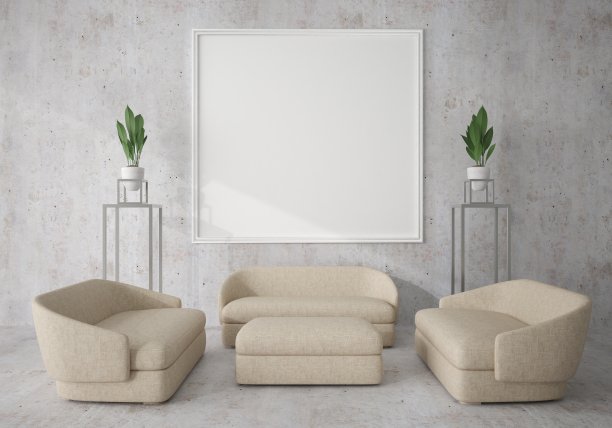 3D模型海报在现代室内设计的极简风格图片下载