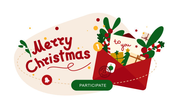 圣诞信息横幅。矢量说明新年通讯。打开装有祝福、鲜花、树枝和棒棒糖的信封。节日模板与文本圣诞快乐。图片下载