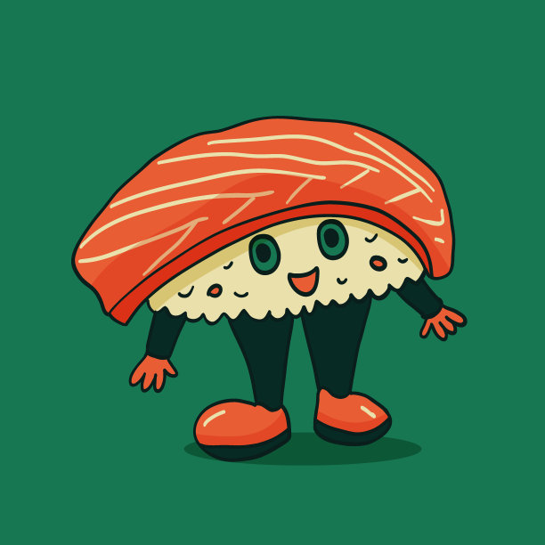 矢量寿司卷与鲑鱼在复古风格。绝妙的复古角色图片下载