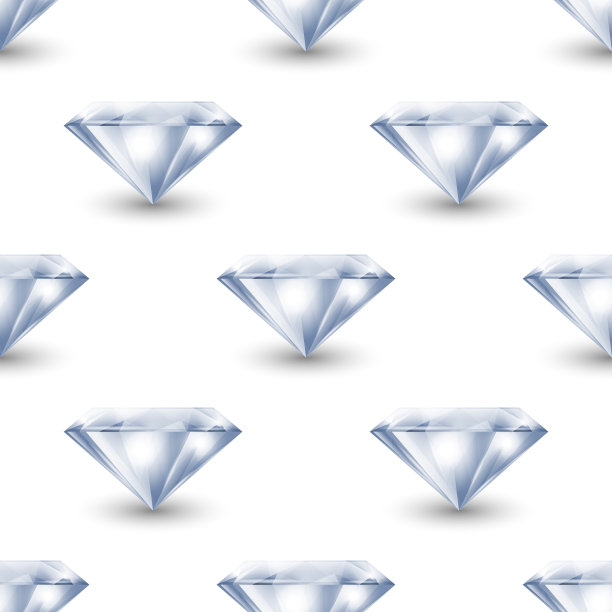 矢量无缝模式与3d现实的宝石，水晶，水钻在白色背景。Jewerly概念。设计模板。采购产品宝石，水晶，水钻或宝石，前视图图片下载