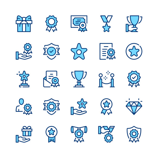 奖励线图标。蓝色的颜色。大纲符号。矢量线图标集图片下载
